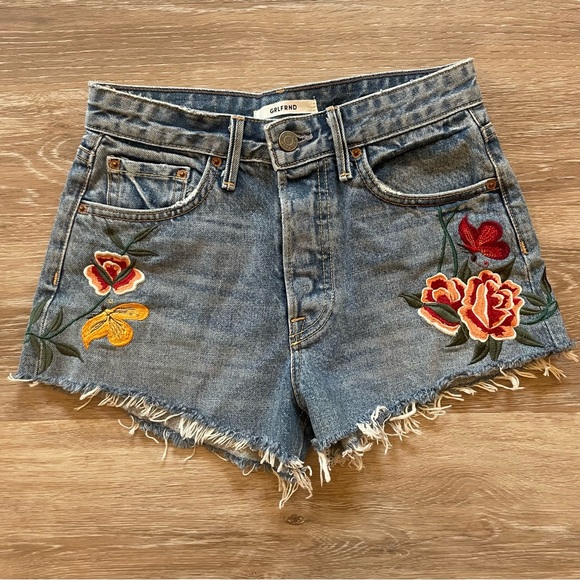 GRLFRND Cindy Rising Sun Floral Embroidered Cut Off Shorts size 23 - Picture 6 of 17
